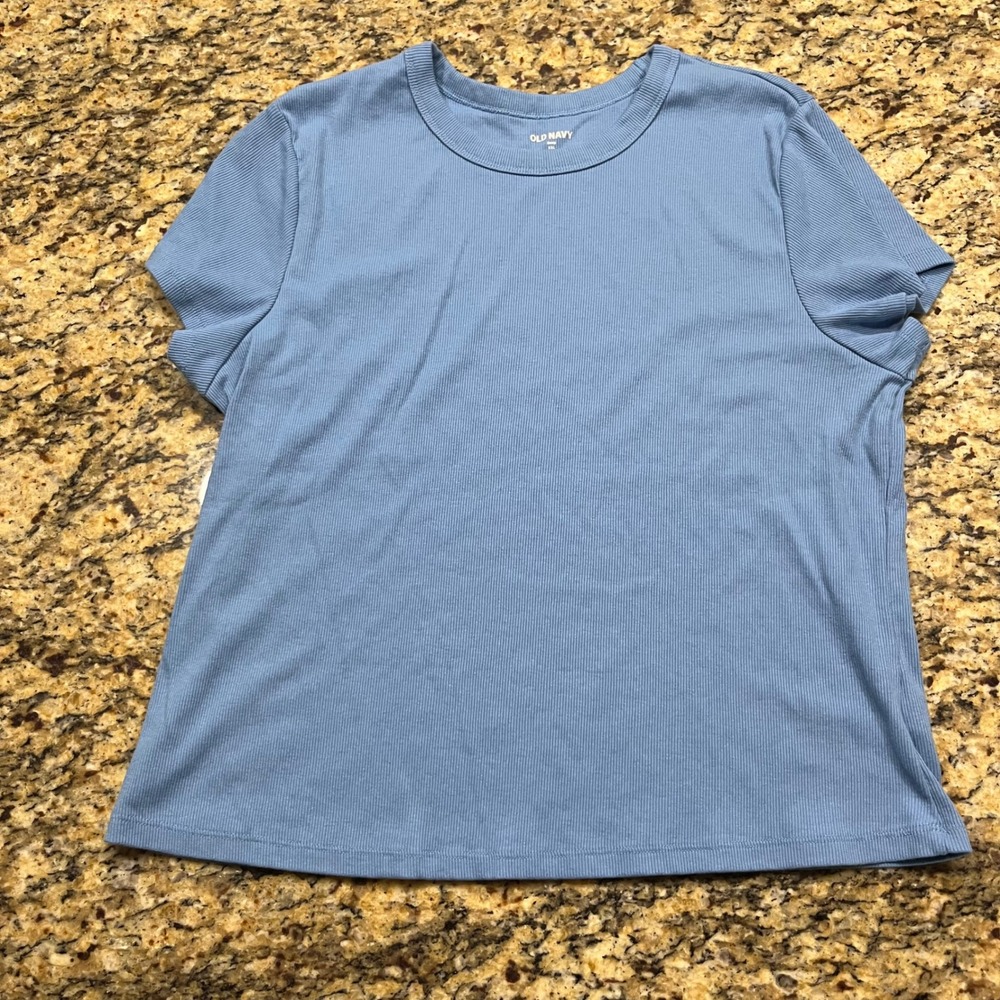 Old Navy‎ Snug Ribbed Short Sleeve T-Shirt Cornflower Blue XXL Womens Crew Neck